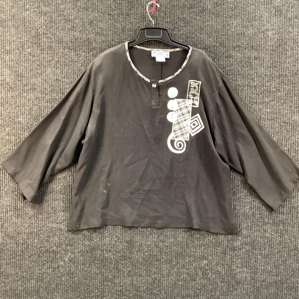 Vintage Saint Germain Paris Shirt Womens XL Black Henley Geometric Made USA